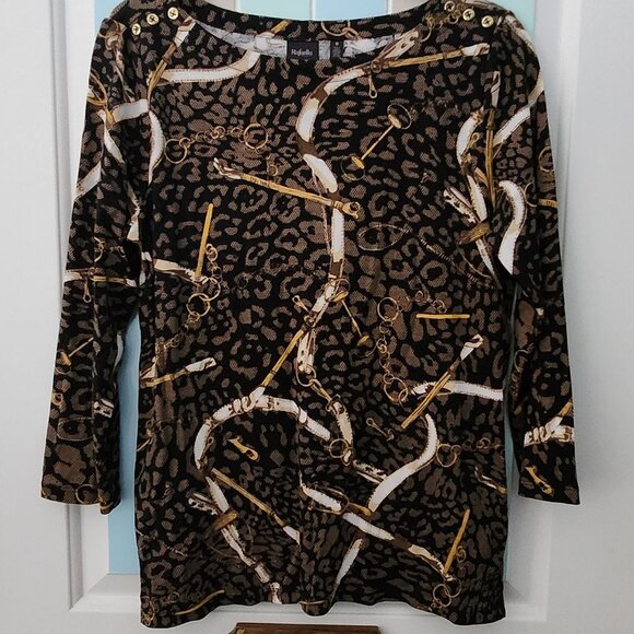 Rafaella Blouse Ladies Medium Leopard Print and Gold Links - Picture 1 of 8